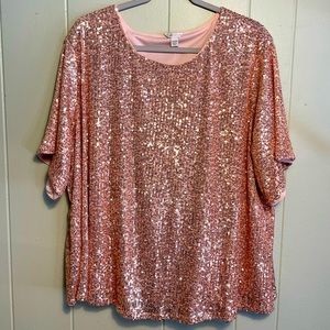 Size 26/28 Cato Pink Sequins short sleeve top